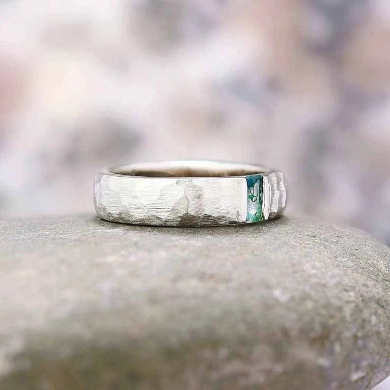 Natural Moss Agate Ring 925 Sterling Silver Men Ring Signet Men Ring Men’s Gift