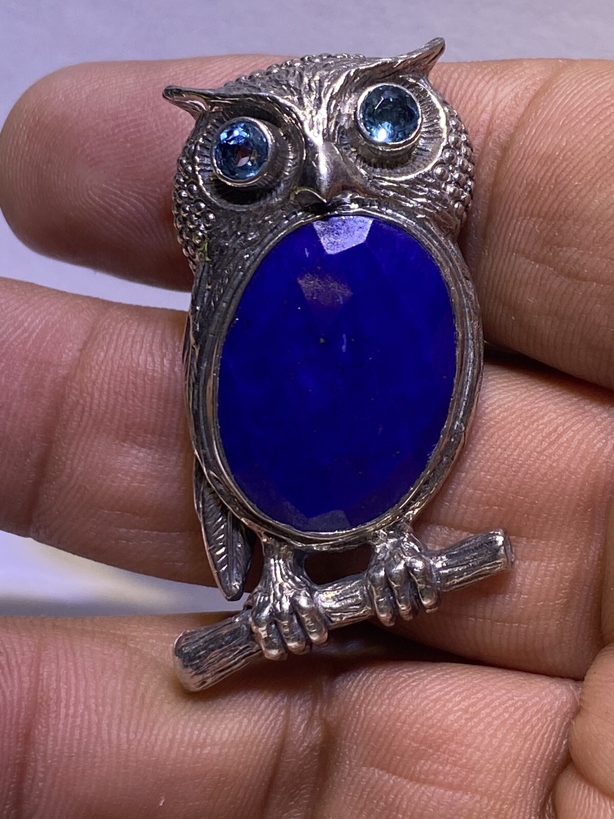 RARE NB NICKY BUTLER STERLING SILVER 925 OWL LAPIS MULTI GEMSTONES PENDANT PIN