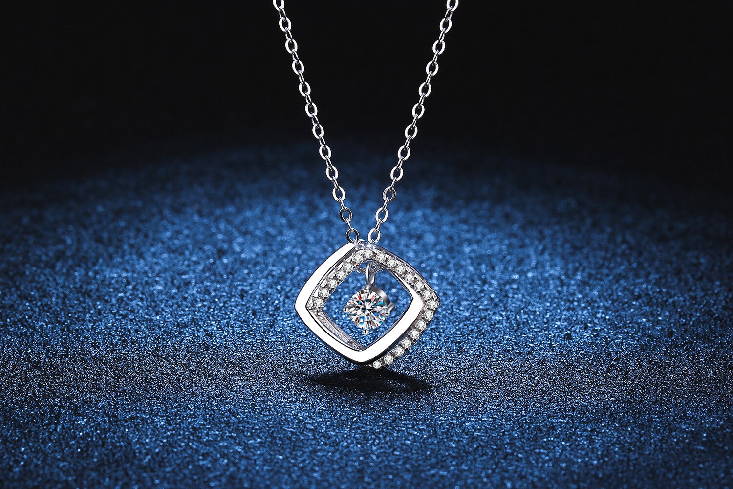 Moissanite Necklace D Color rotating square Pendant S925 Solid Silver Women