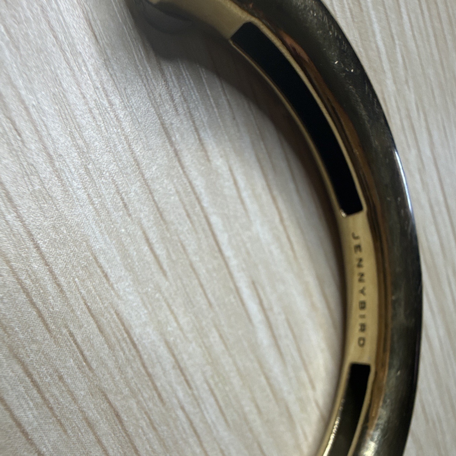 Jenny Bird Gold Tone Hinged Bangle Bracelet, Signed, No Stone