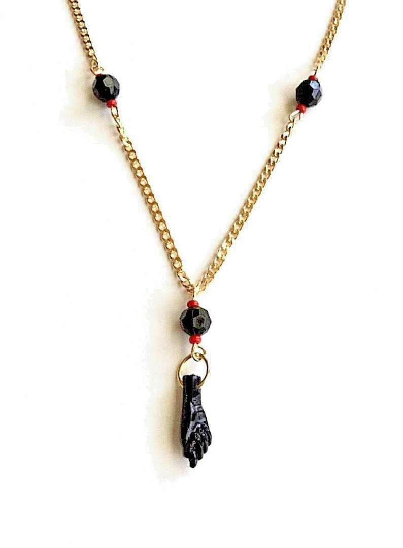 18K Gold Filled Azabache Necklace Curb Link 18″/Cadena de Azabache 18″ Largo-N74