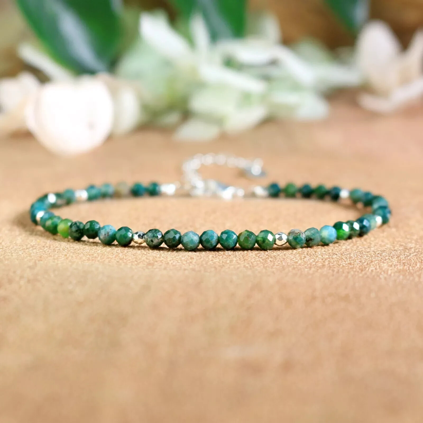 Delicate 3mm Moss Agate Minimalist Lucky Energy Bracelet Perfect Gift For Family