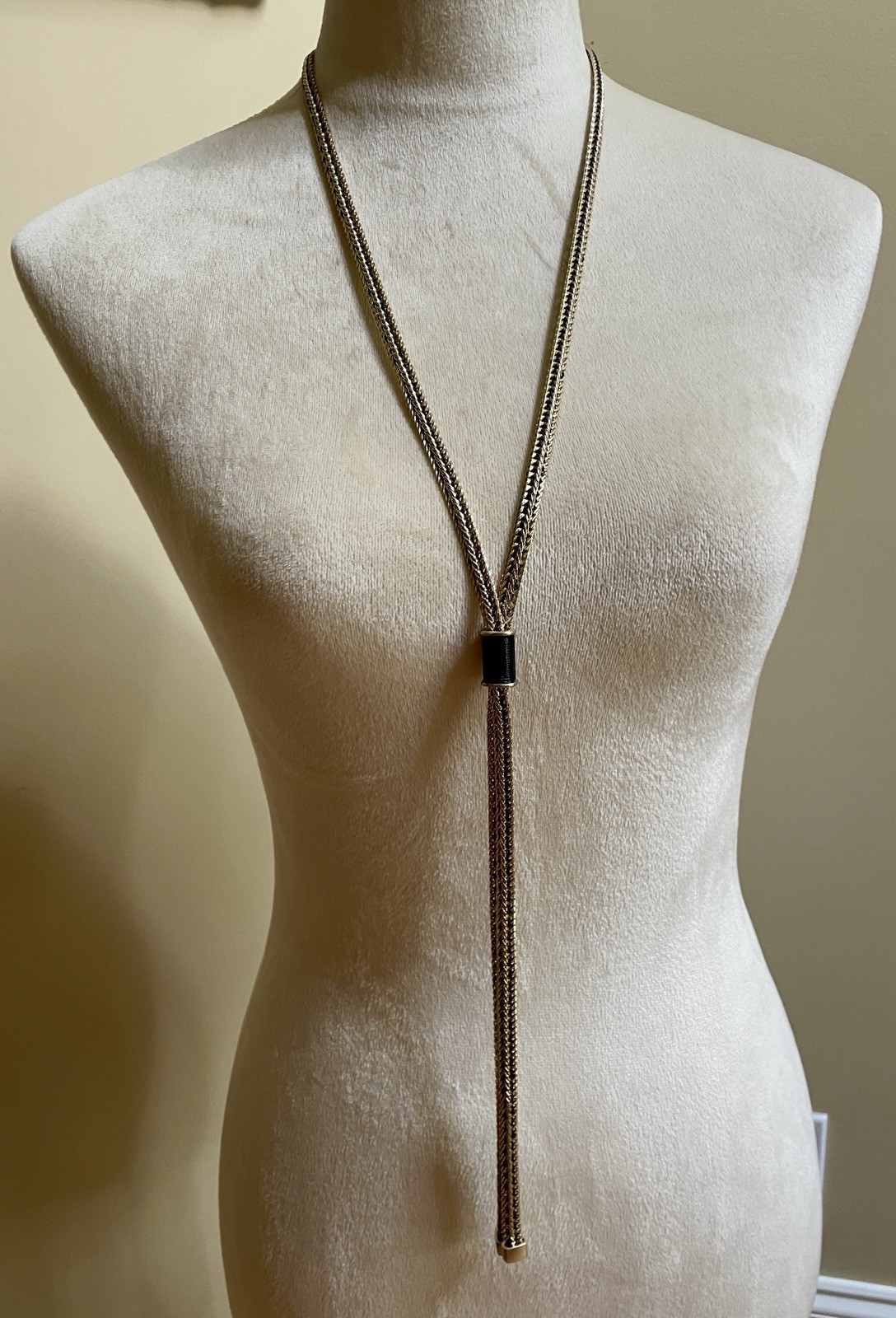 Vtg Chicos Long Lariat Style Necklace Goldtone 18″ Drop From Base of Neck