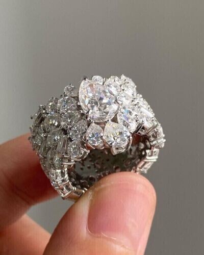 4Ct Pear Simulated Diamond Full Eternity Wedding Ring Real White Sterling Silver