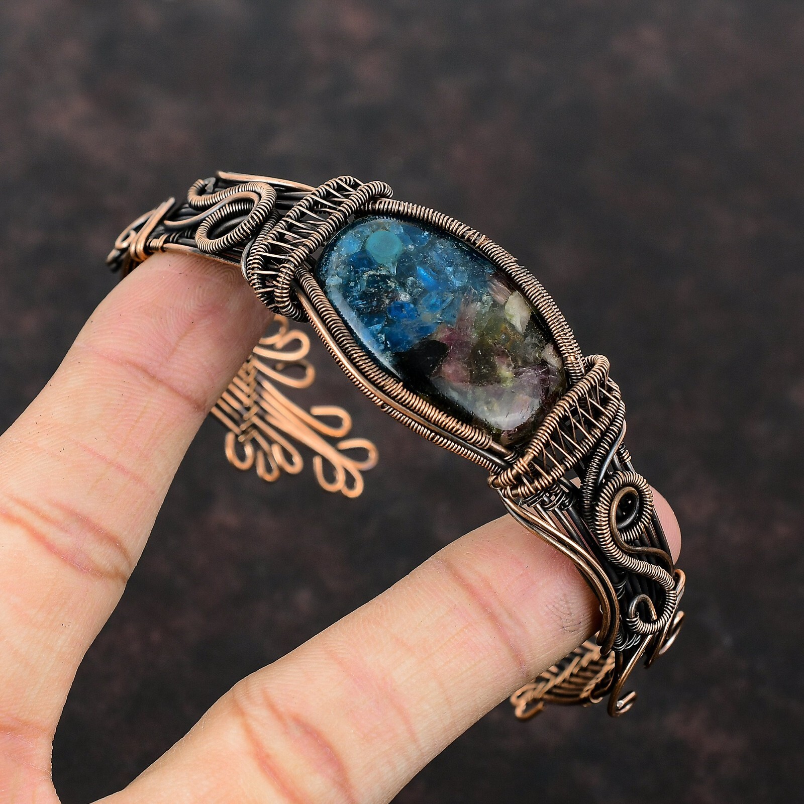 Watermelon Tourmaline Copper Gift For Bestie Wire Wrapped Adjustable Cuff