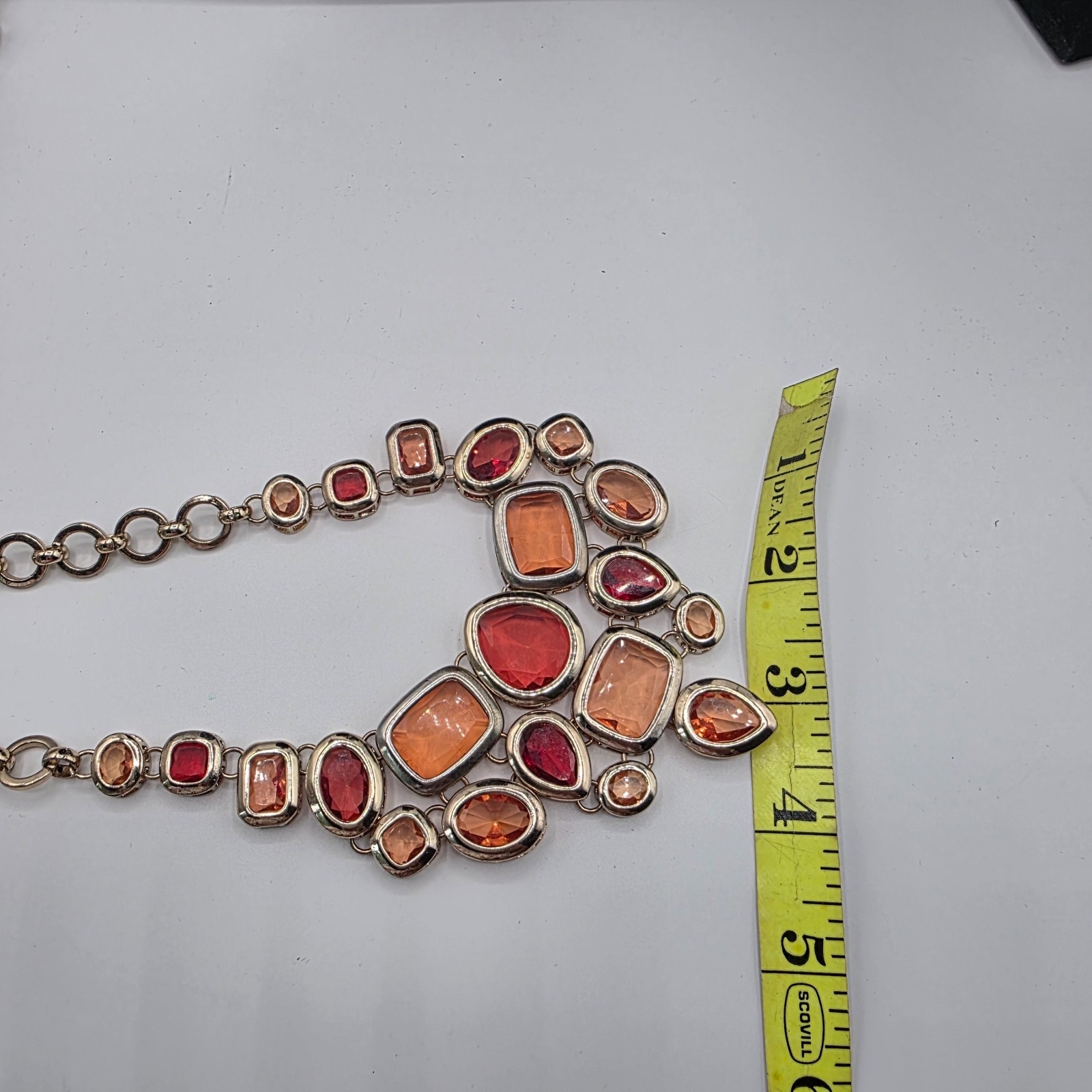 White House Black Market Womens Statement Bib Gold Tone Red Jewelry Set 22″