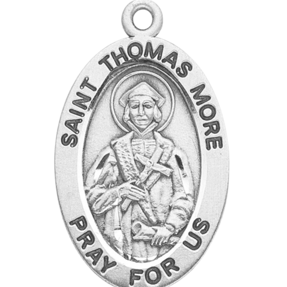 Patron Saint Thomas More Oval Sterling Silver Medal Pendant Necklace, 20″ Chain