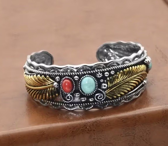 Silvertone Turquoise Tibetan Bracelet Bangle Cuff Jewelry Gift Western Boho