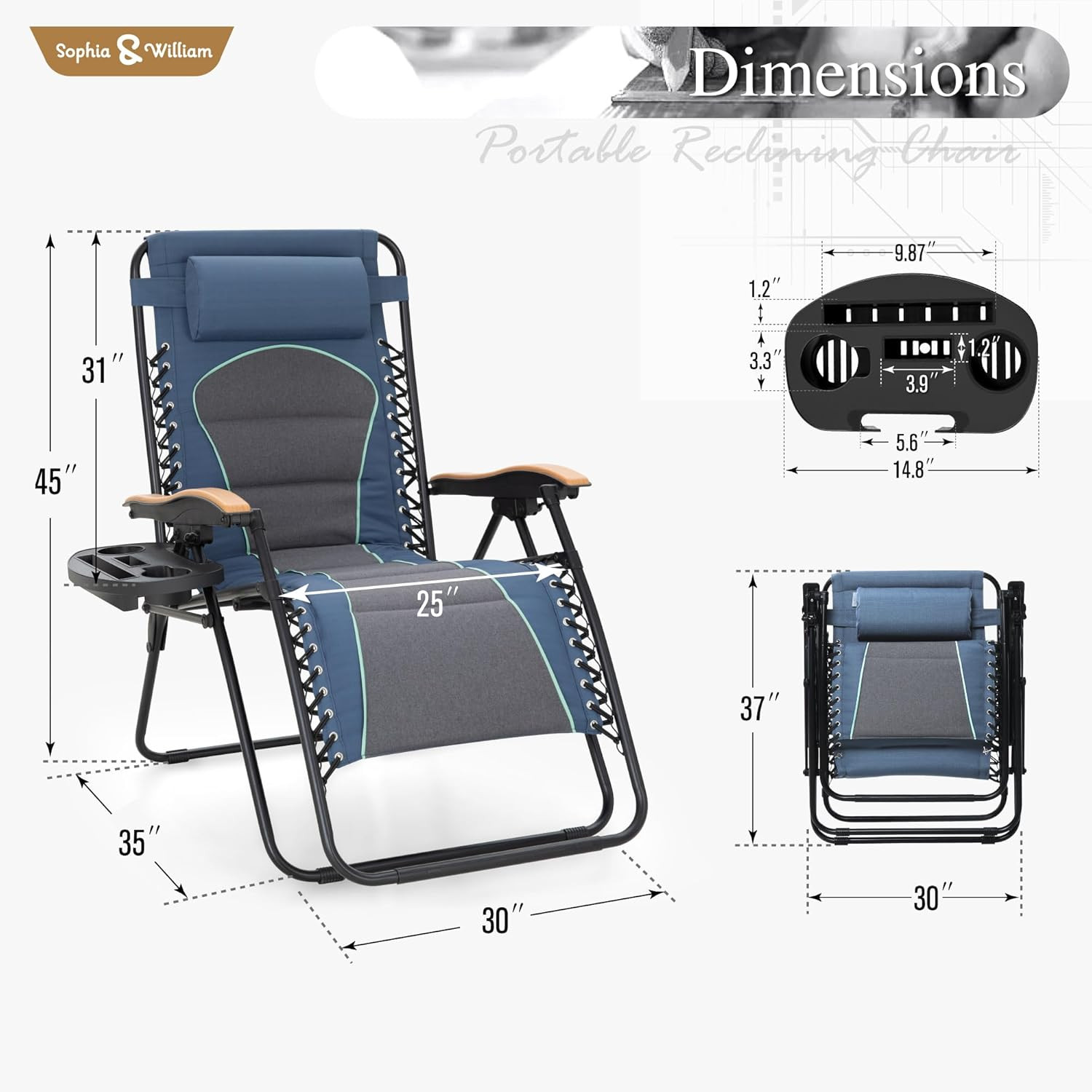 Oversized XXL Zero Gravity Lounge Chair Padded Reclining Lawn Chair Outdoor Grav