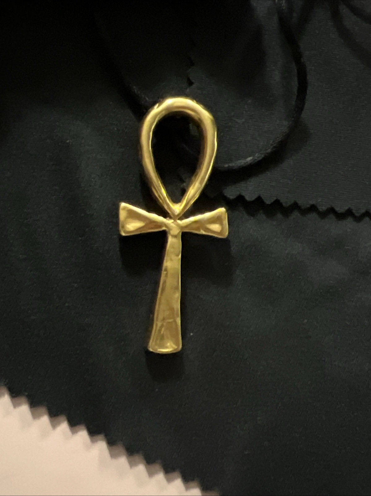 Egyptian Ankh cross pendant measures 2″ x 7/8″ With Black Cord Stamp MMA 1976