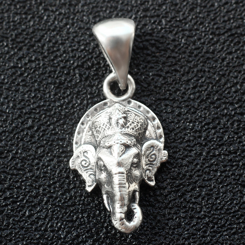 Ganesha Elephant Head Hindu Charm Pendant In 925 Sterling Silver Antique Dangle