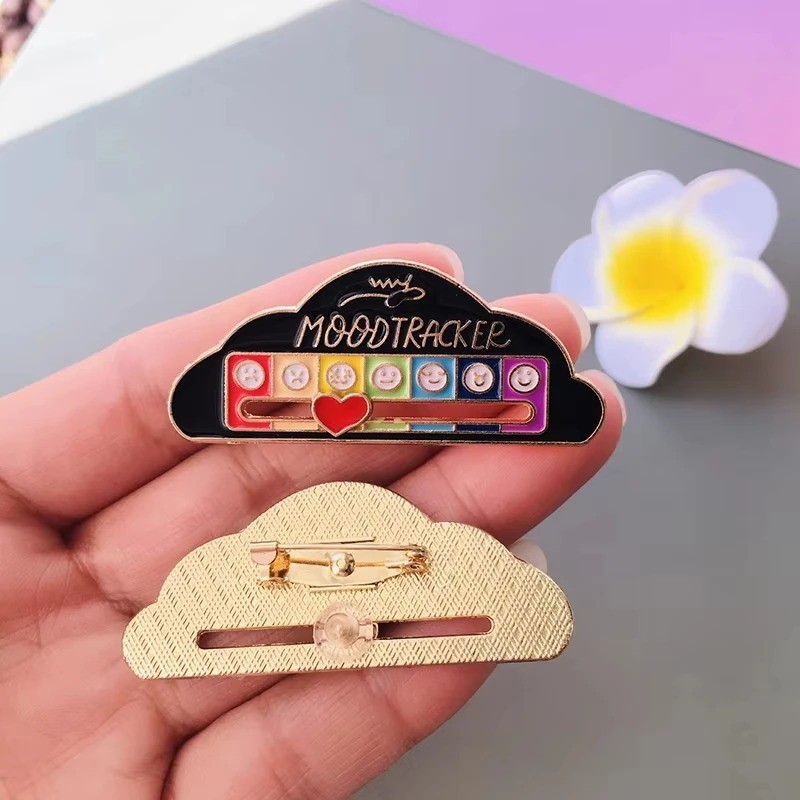 Funny Social Battery Slider Pin – 7-Mood Expression Badge, Cute Interactive Pin