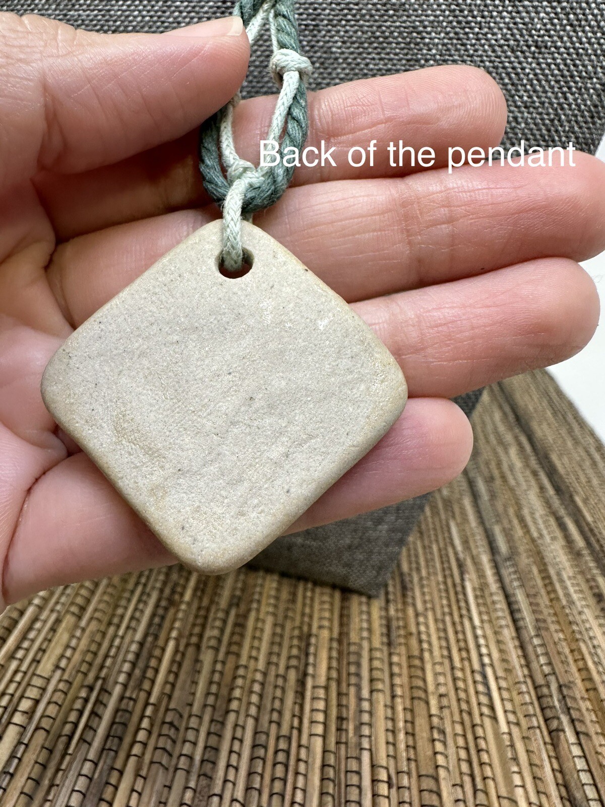 Green Spiral Bohemian Handmade Necklace with Square Engraved Pendant
