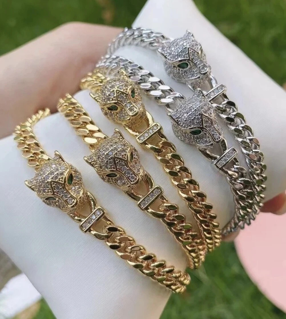 5Ct Round Simulated Diamond Leopard Tennis Link Bracelet 14k Yellow Gold Plated