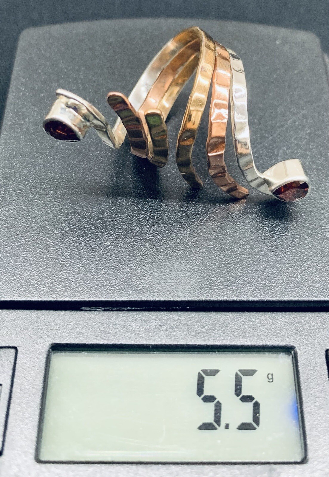 Bronze Copper Sterling Silver 925 Bypass Split Shank Triple Lines CZ Ring Size 9