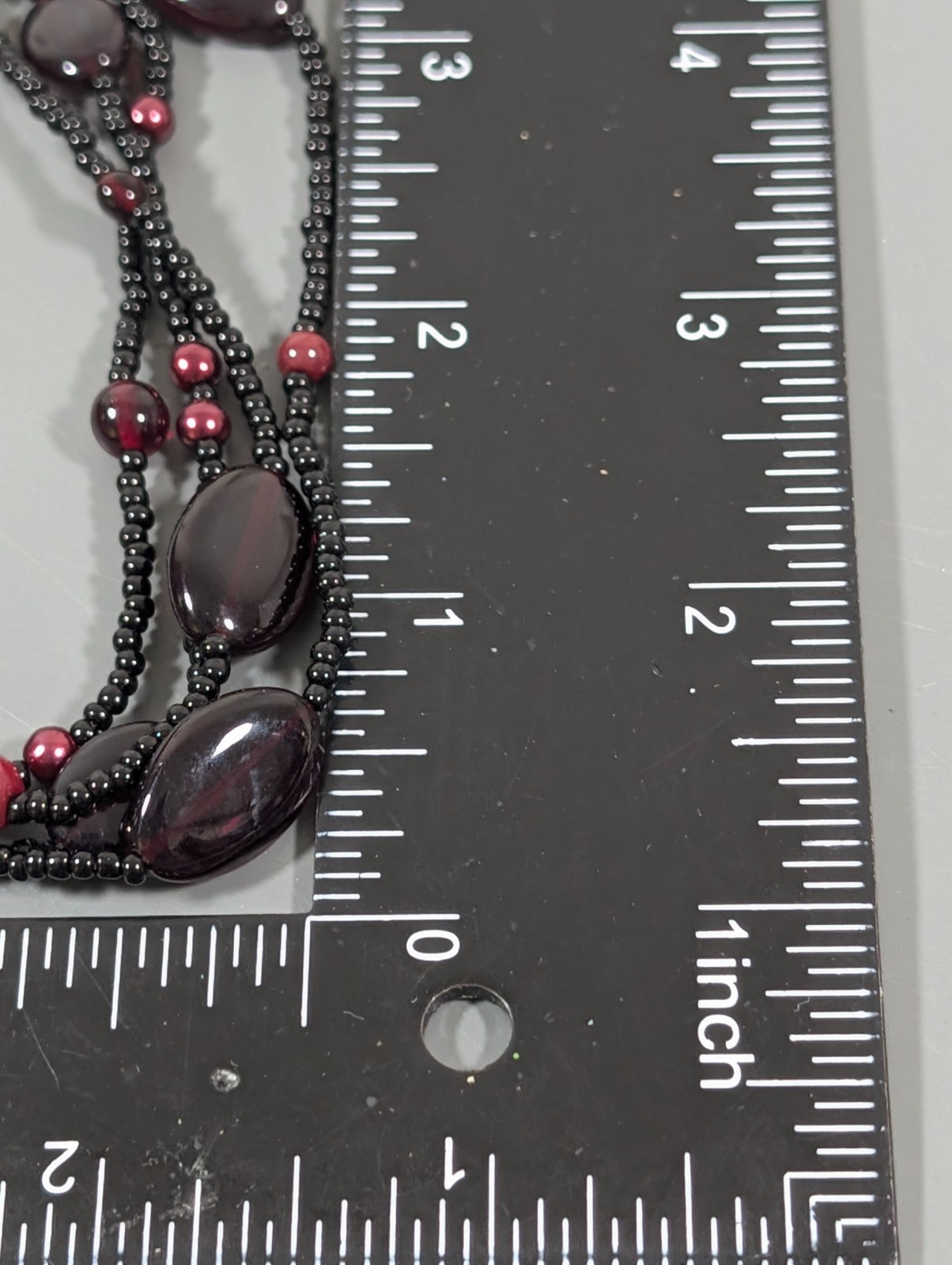 Deep Red and Black Bead Multi Strand Necklace Layered Gothic 18″