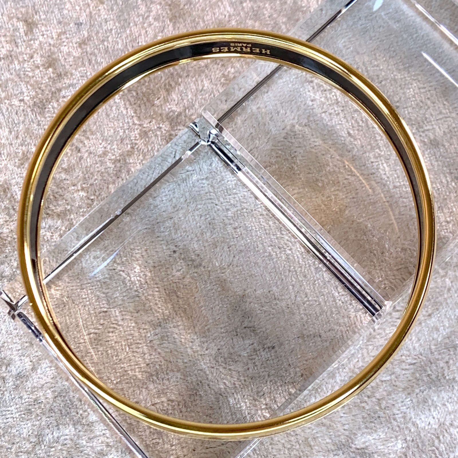 Vintage Hermes Bangle Bracelet Black Red Enamel Gold Rim Size 70 with Box