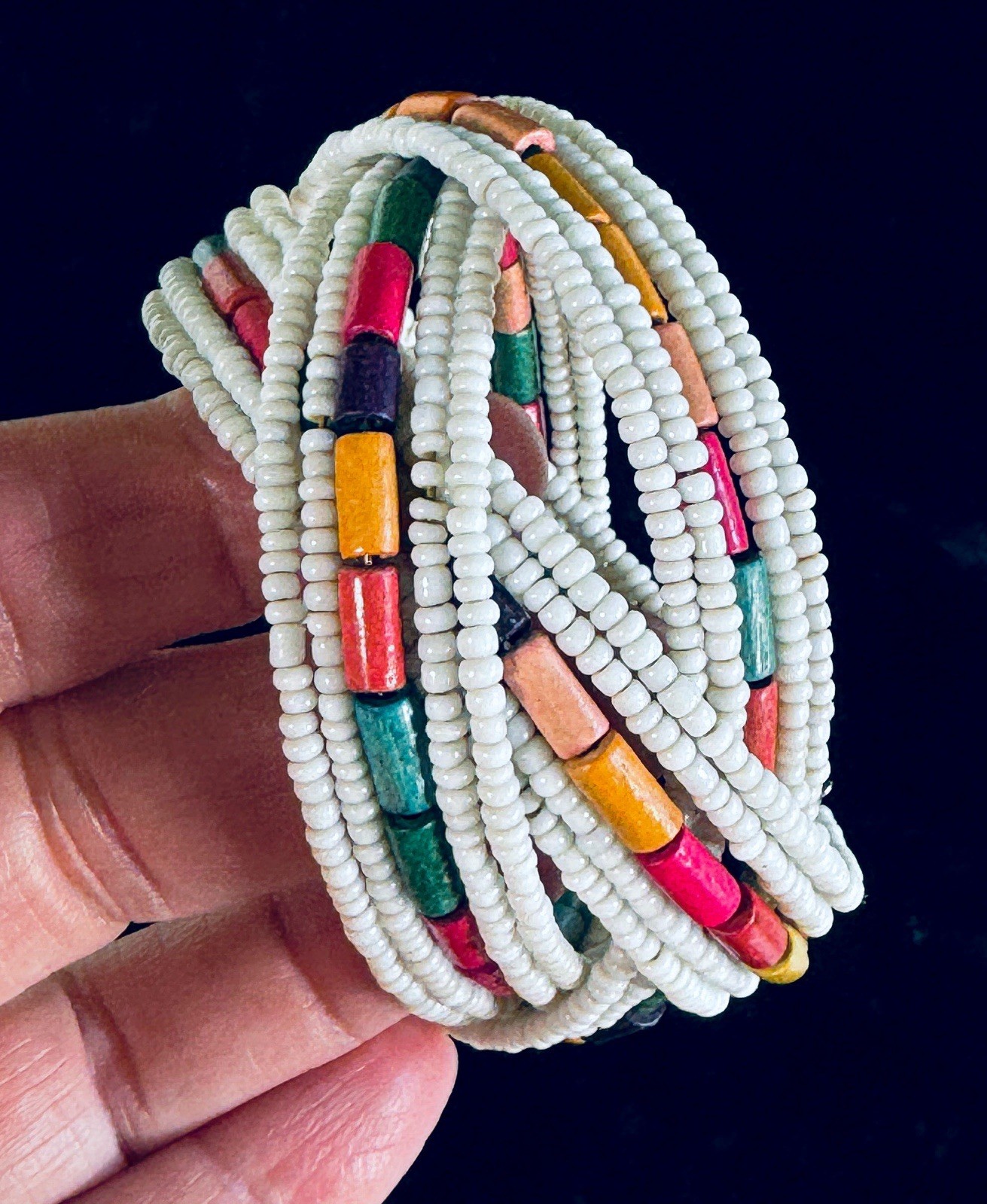 2 Beaded Bracelets Boho Multi Colors Cuff and Snap Closure