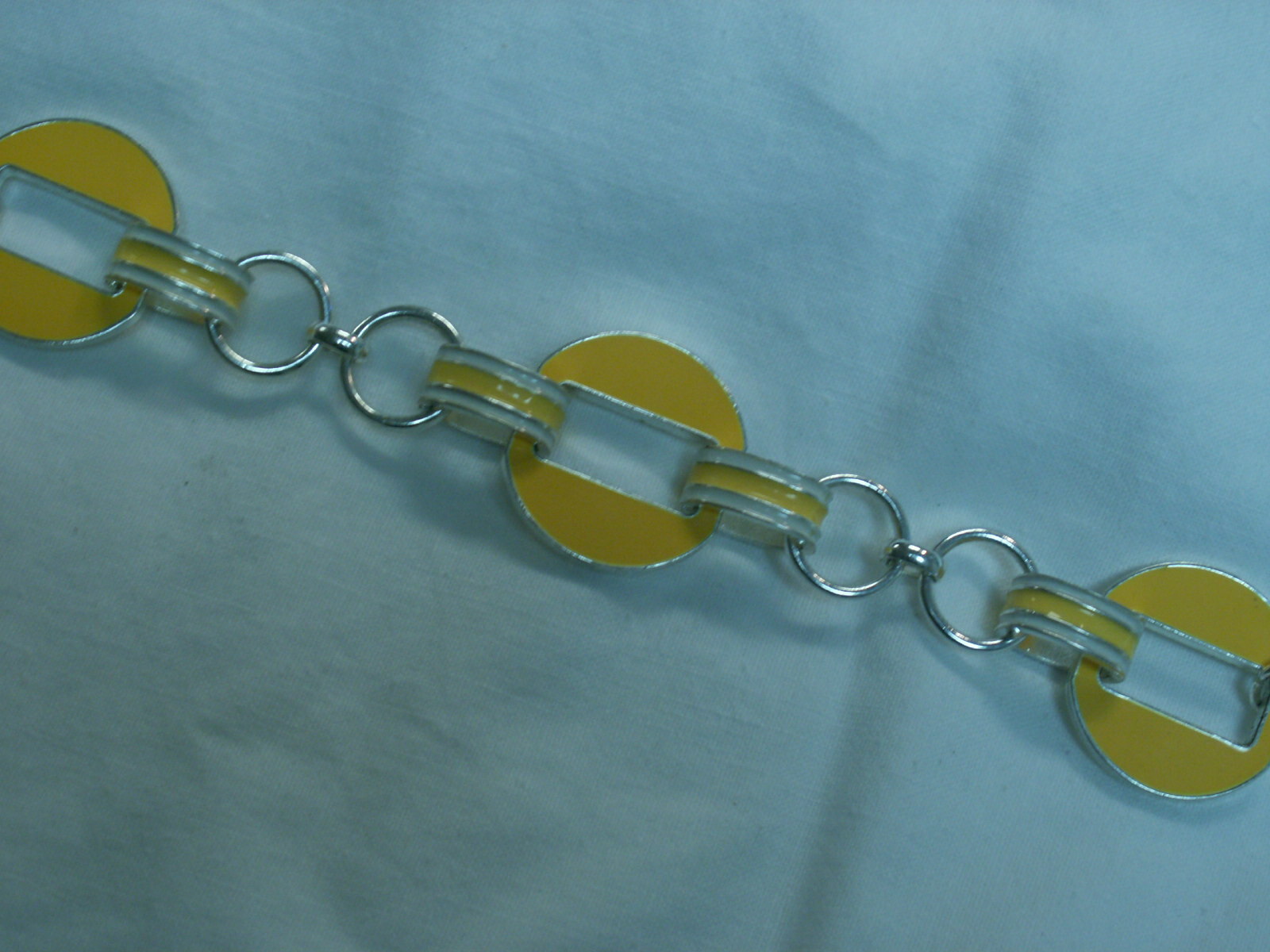 …CHAPS…Silver Tone,Yellow & White Enamel Panels Toggle Bracelet…