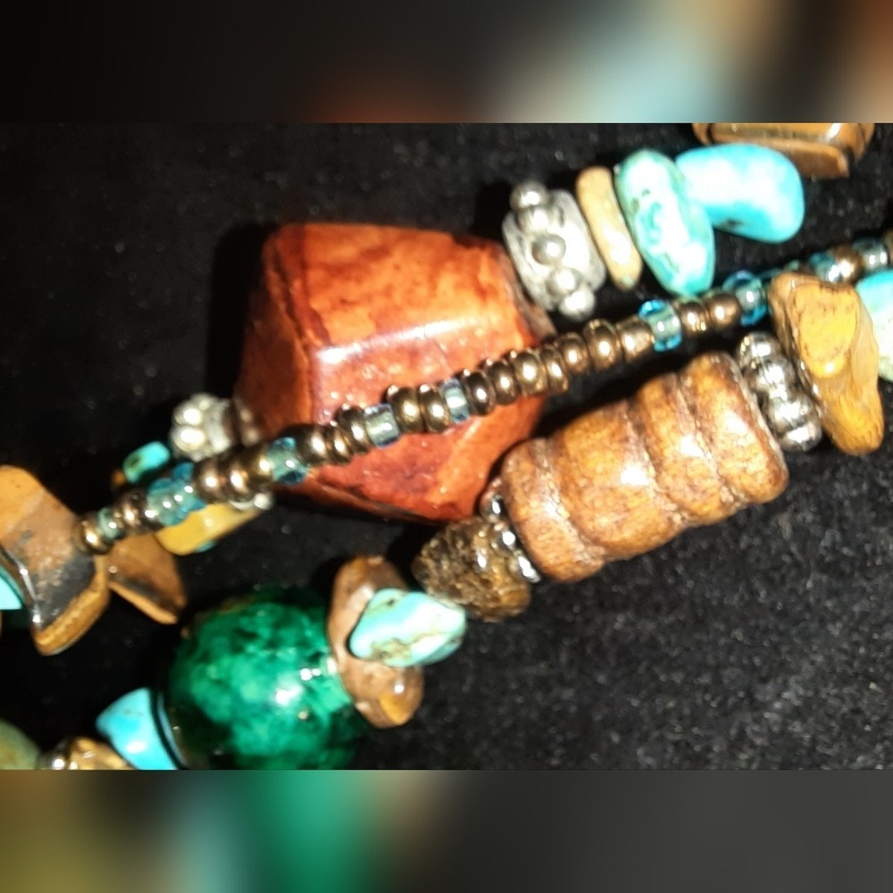 Stone, ceramic, wood, Glass seed beaded necklace Multistrand necklace