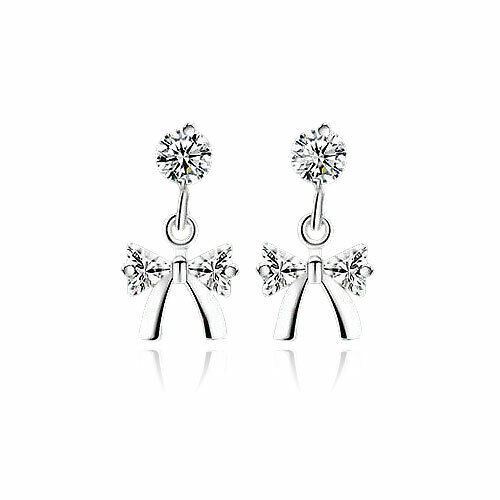 Silver Plated Drop Stud Bow Earrings Women Ladies Girls Jewellery Gift UK