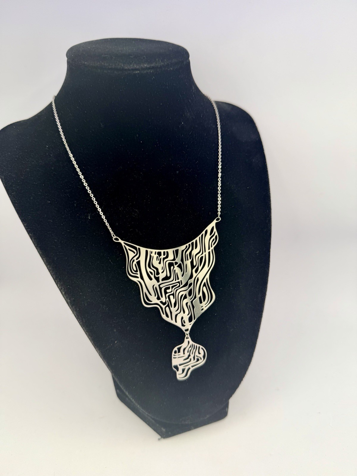 Architectural NWT Organic Asymmetrical Silver Tone Cutout Statement Necklace JP