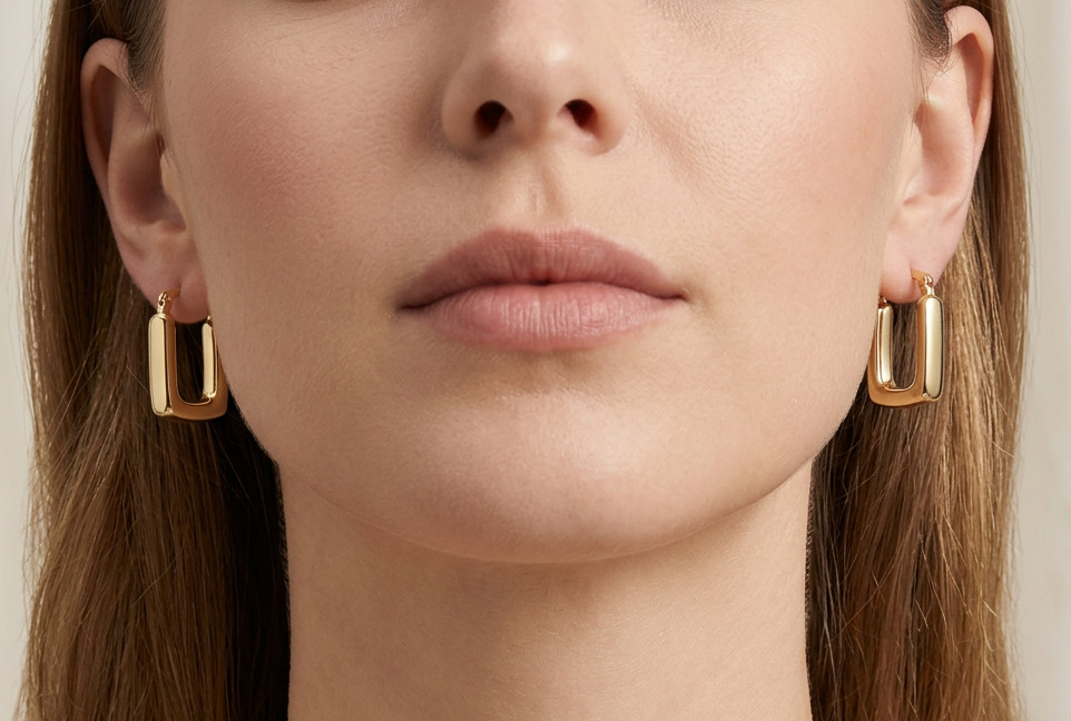 14K Yellow Gold Square Hoop Earrings High Polish Snap Post
