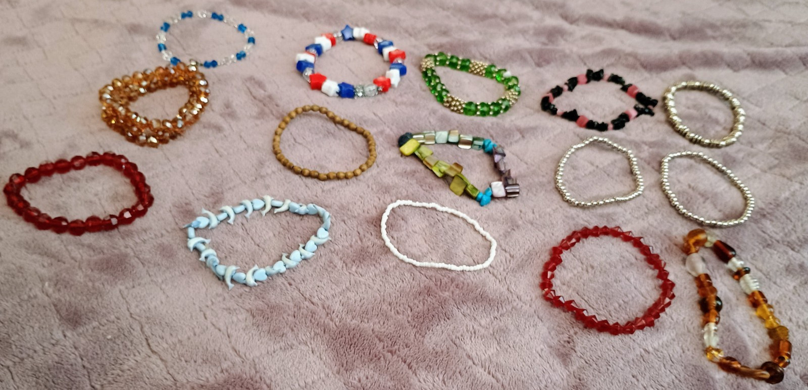 Mixed Lot of 15 Stretch Mixed Material Beaded Bracelets