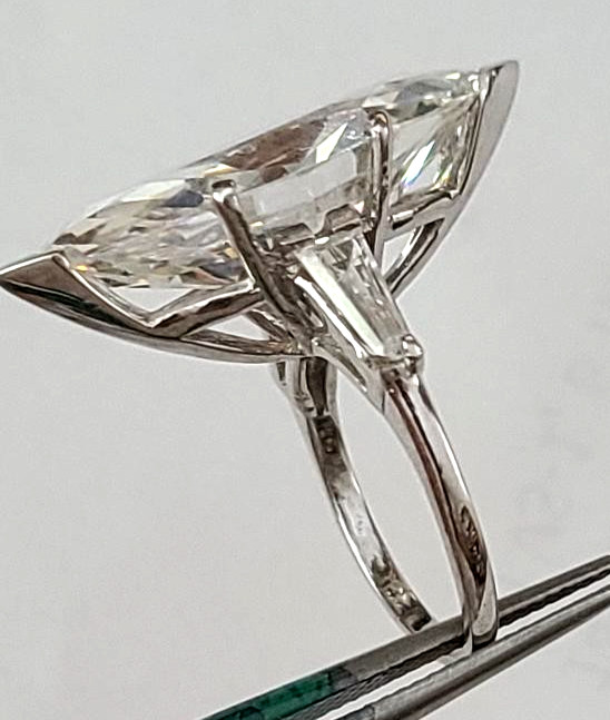 14K Solid White Gold Marquis CZ Ring 9.8 grams 12 carat
