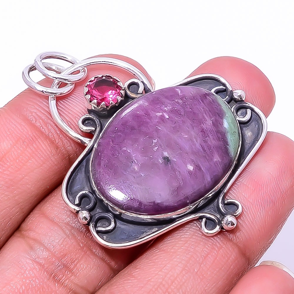 Ruby With Zoisite – Tanzania 925 Sterling Silver Pendant 1.76″ P8
