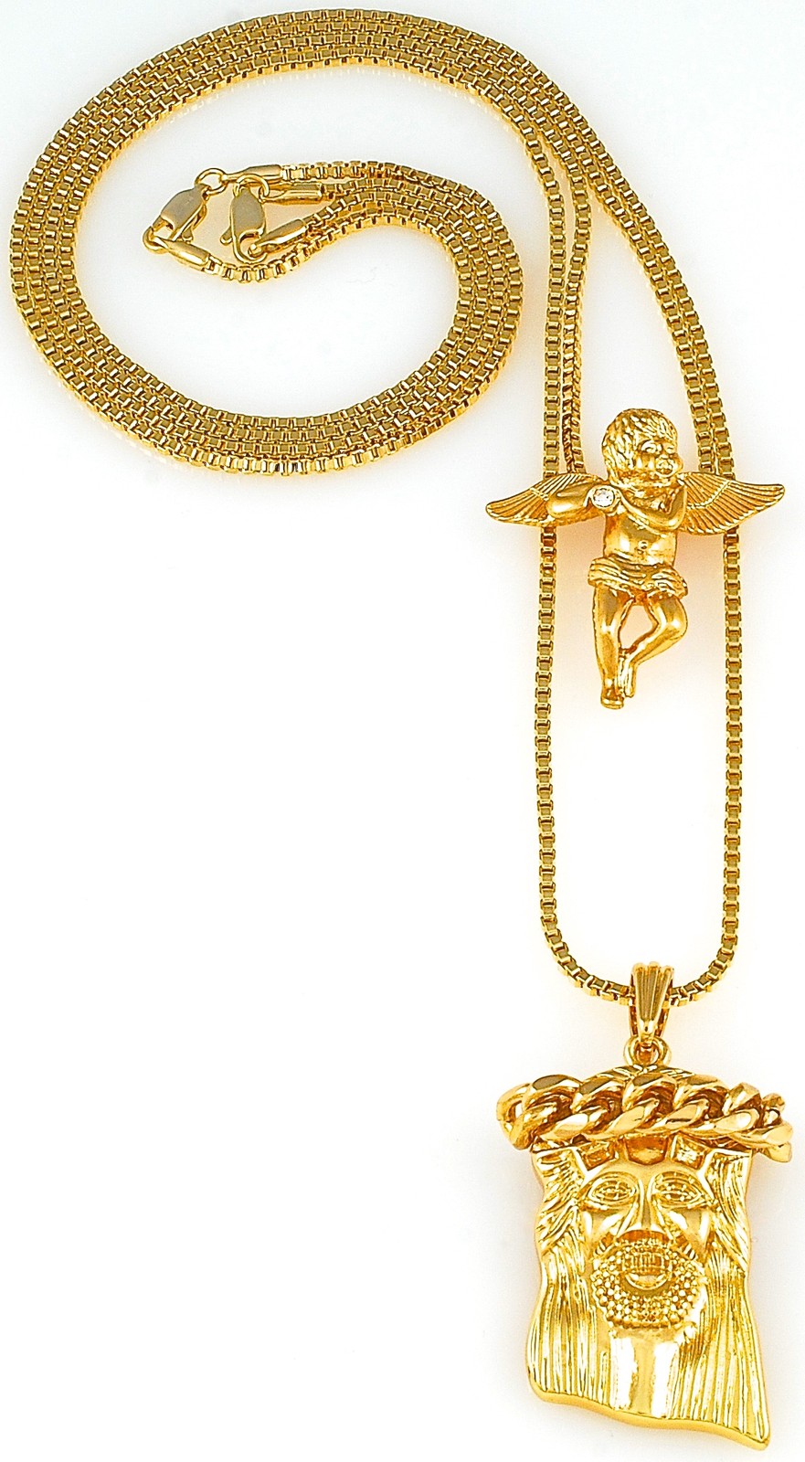 Jesus And Angel Necklace Set New Micro Mini Pendants with Box Chains