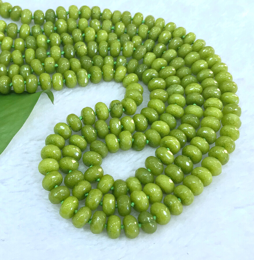 5x8mm NATURAL Green Peridot FACETED BEADS NECKLACE 3 Row 18-20”