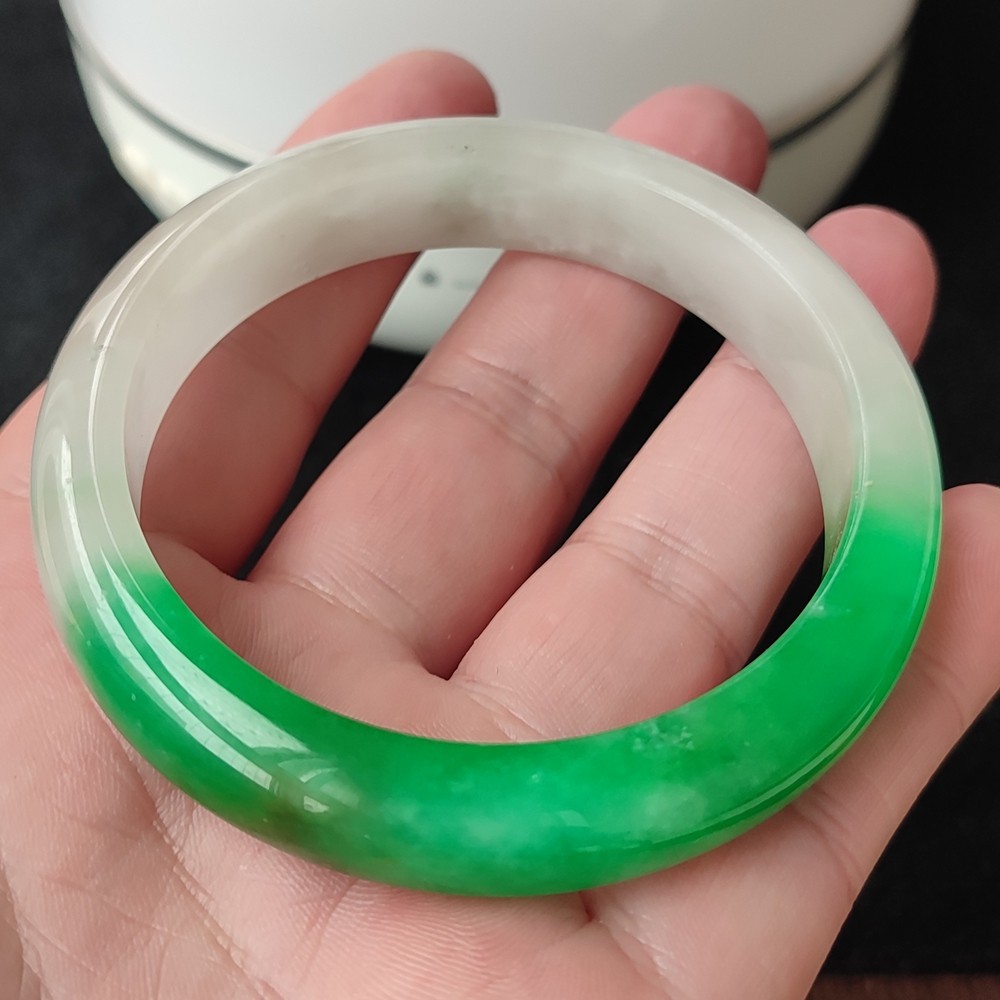 Certified Grade A Green 59mm Natural Burma Jade jadeite Bangle Bracelet 6054
