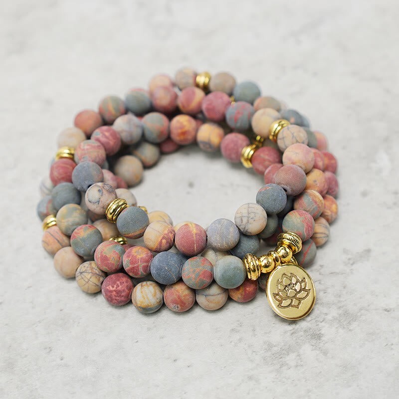 108 Mala Beads Necklace Natural Picasso Jasper Stone Wrap Bracelet Handmade