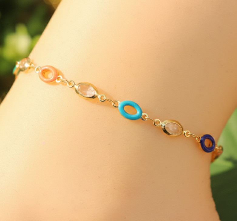 Gold Color Multicolor Charm Anklet for Women Minimalist Beaded Boho Designer