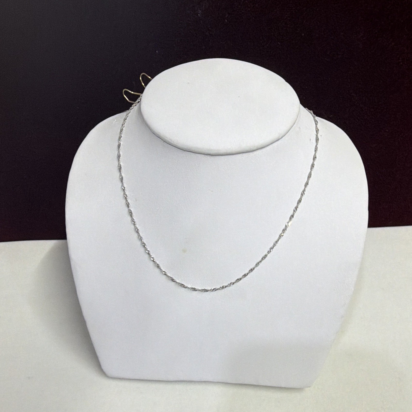 Silver Tone Rope Chain Necklace, 16 in, 1.42 mm, 1.3g.