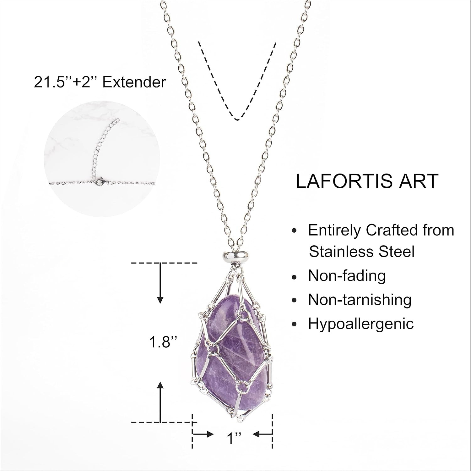 22Inch Interchangeable Crystal Holder Necklace Stainless Steel Gemstones Cage Ne