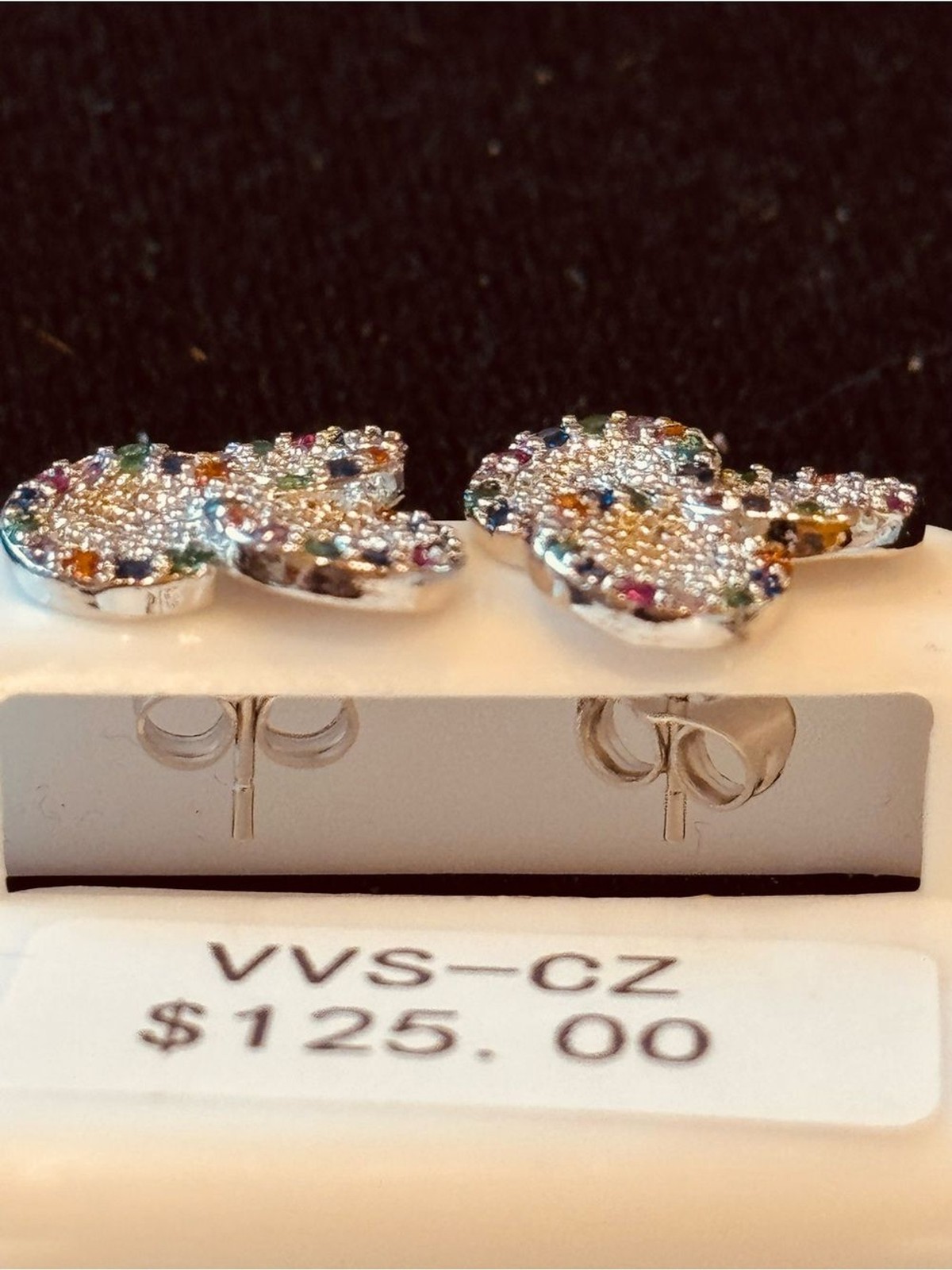 Multi Color VVS CZ Pavé Cluster Stud Earrings NWT Rainbow Stainless Steel