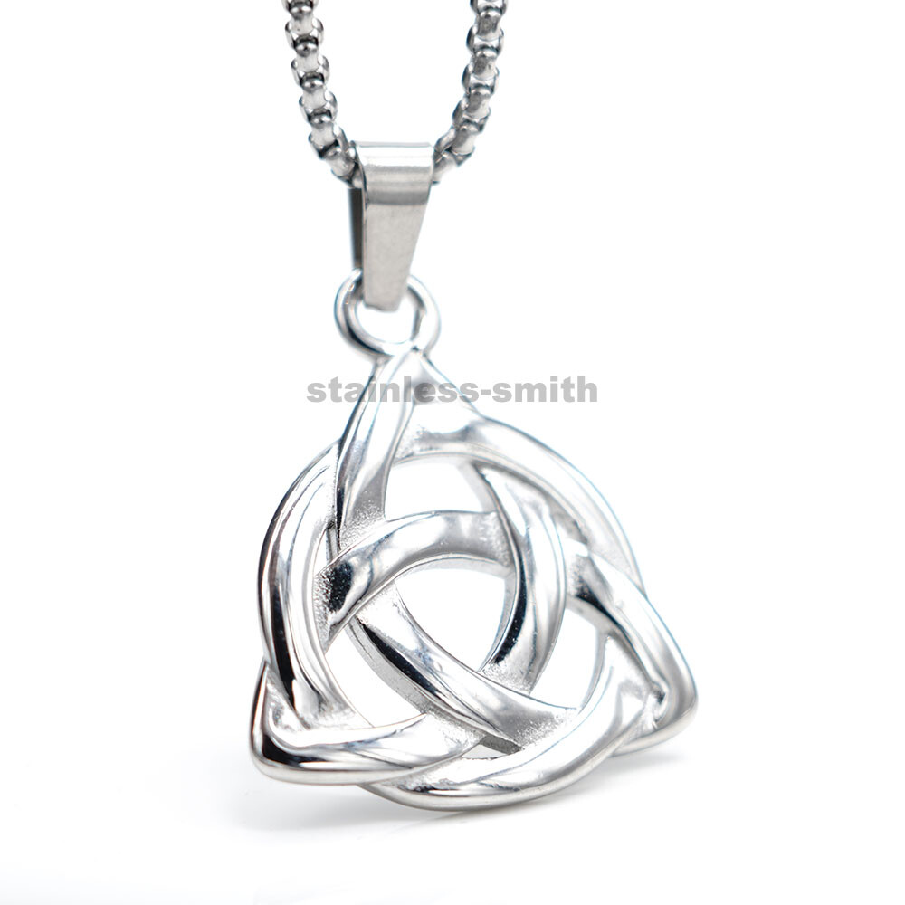 Womens Irish Celtic Triquetra Trinity Knot Pendant Necklace Stainless Steel Set