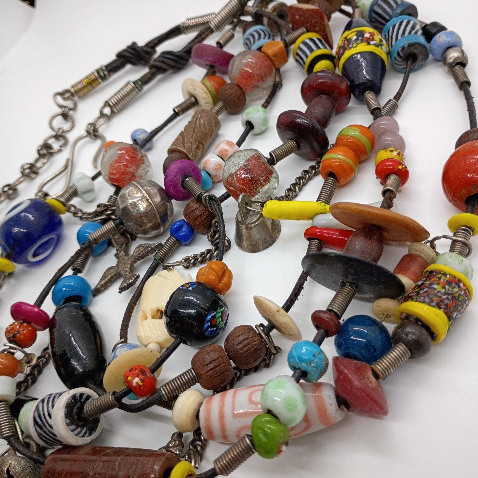 Vintage Handmade African talisman Trade Beads Multicoloured Long Necklace