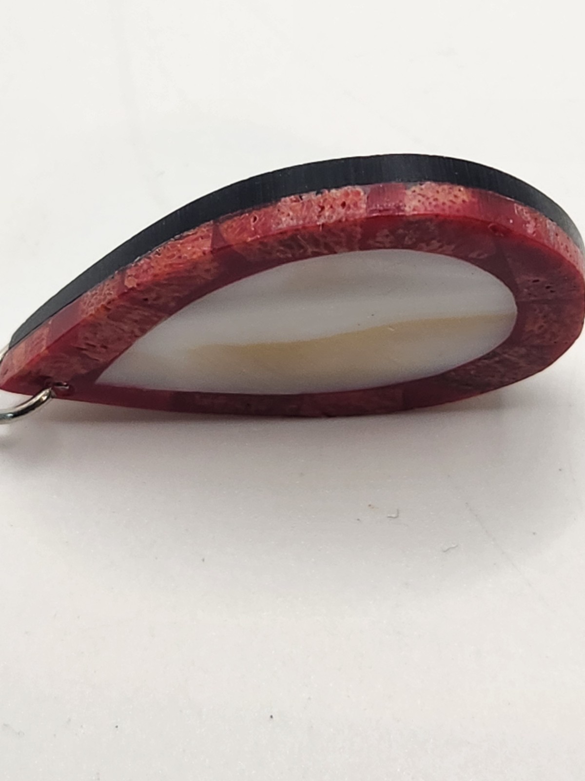 Mother Of Pearl Shell Teardrop Pendant Red Coral Composite Artisan Jewelry