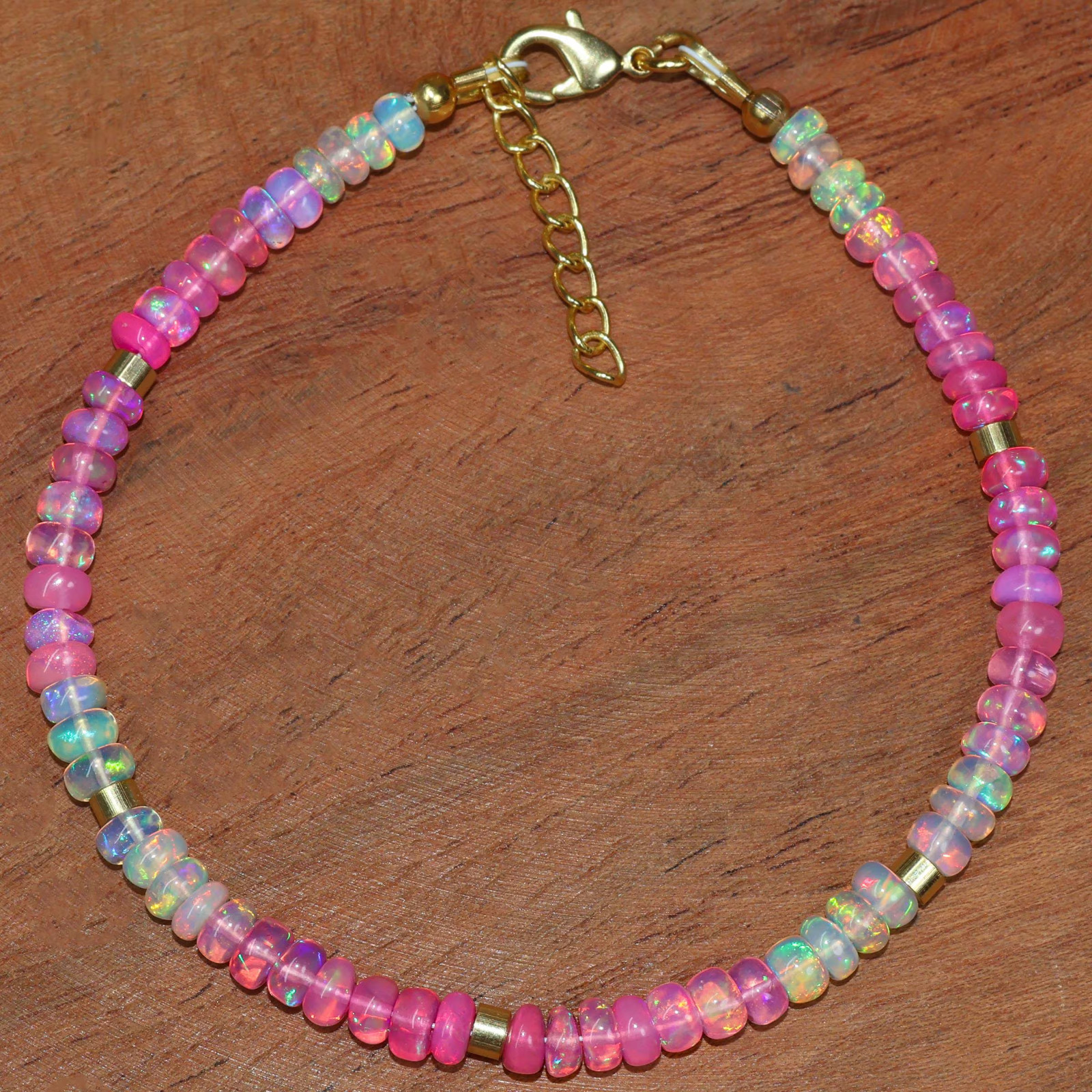 Ethiopian Pink Opal Shaded Beads Silver Bracelet, Opal Smooth Beads Bracelet