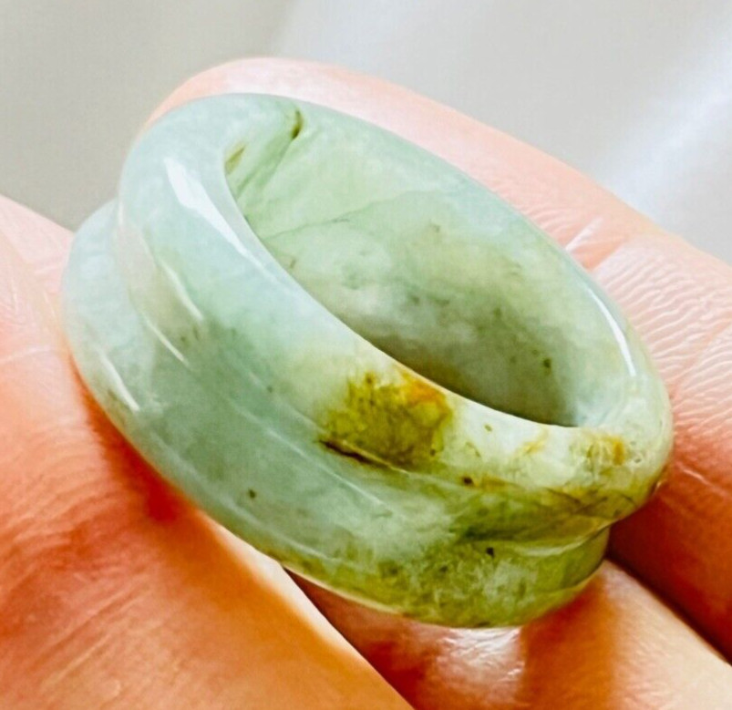 Handmade Green-Yellow Type A Jadeite Ring Myanmar Jade US Size 9