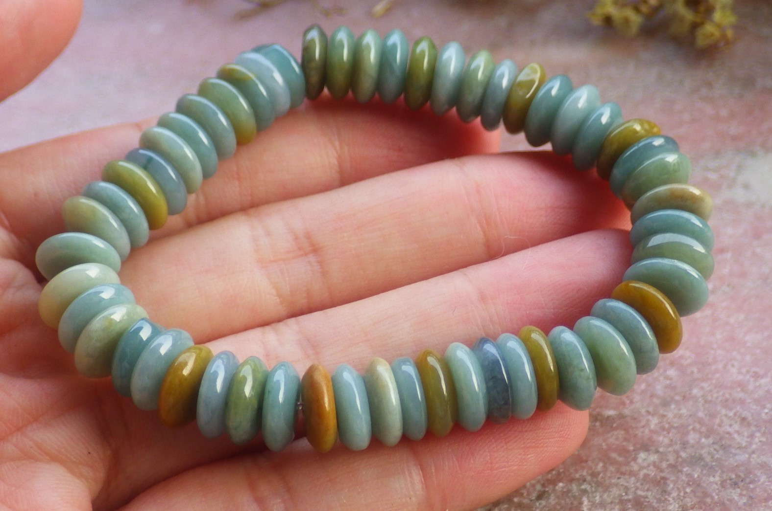 1 piece Yellow A JADE Jadeite Beads Bangle Circle Bracelet 6.5 inches 732670