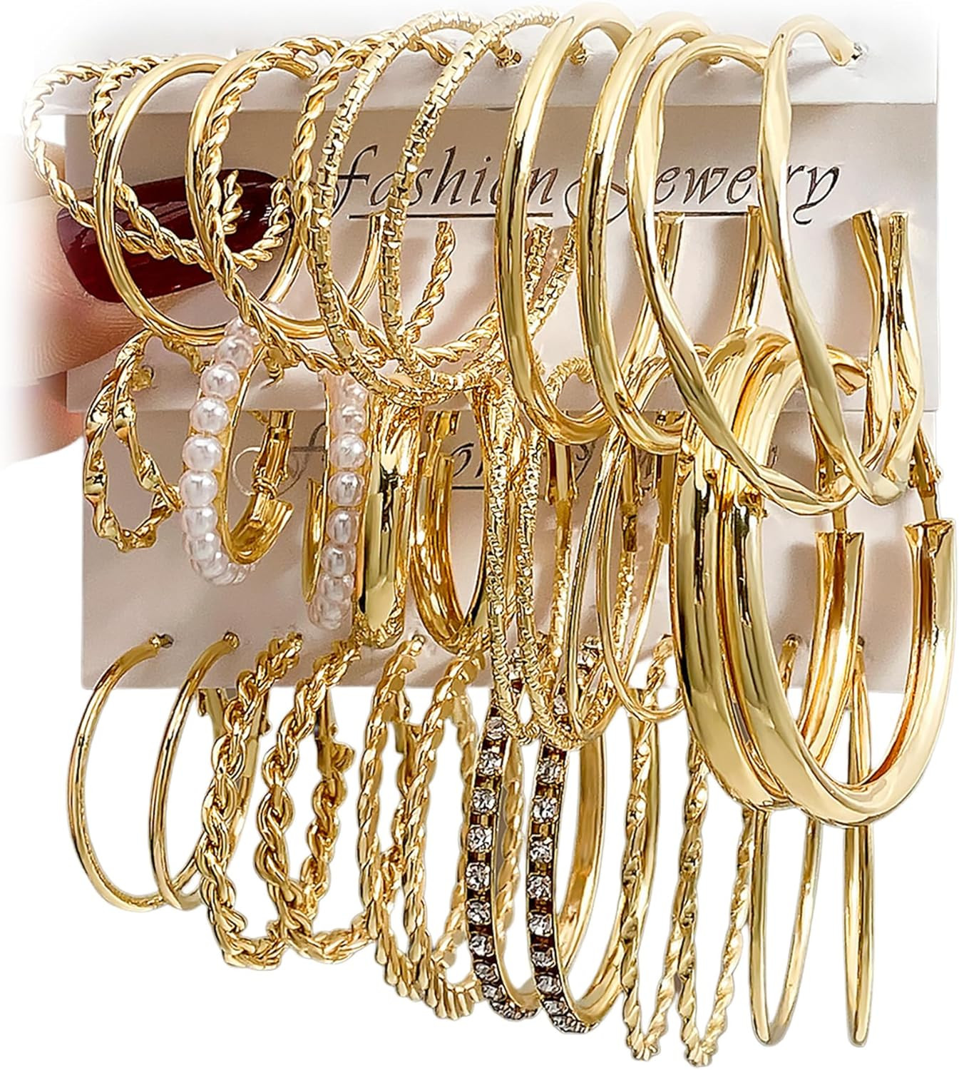 Gold Hoop Earrings Set for Women,Twisted Statement Hoop Earrings Pack Trendy Jew