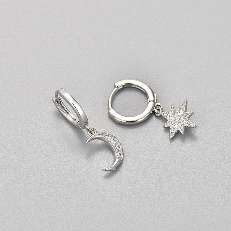 Fashion Stainless Steel Zircon Star Hoops Earrings for Women Vintage Crystal Zir