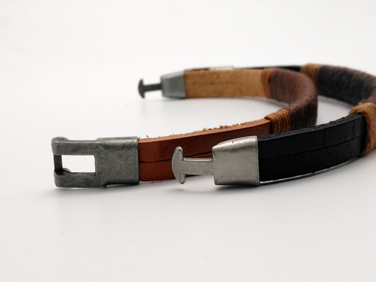 New Surfer Men’s Vintage Hemp Wrap Leather Wristband Bracelet Cuff Black Brown