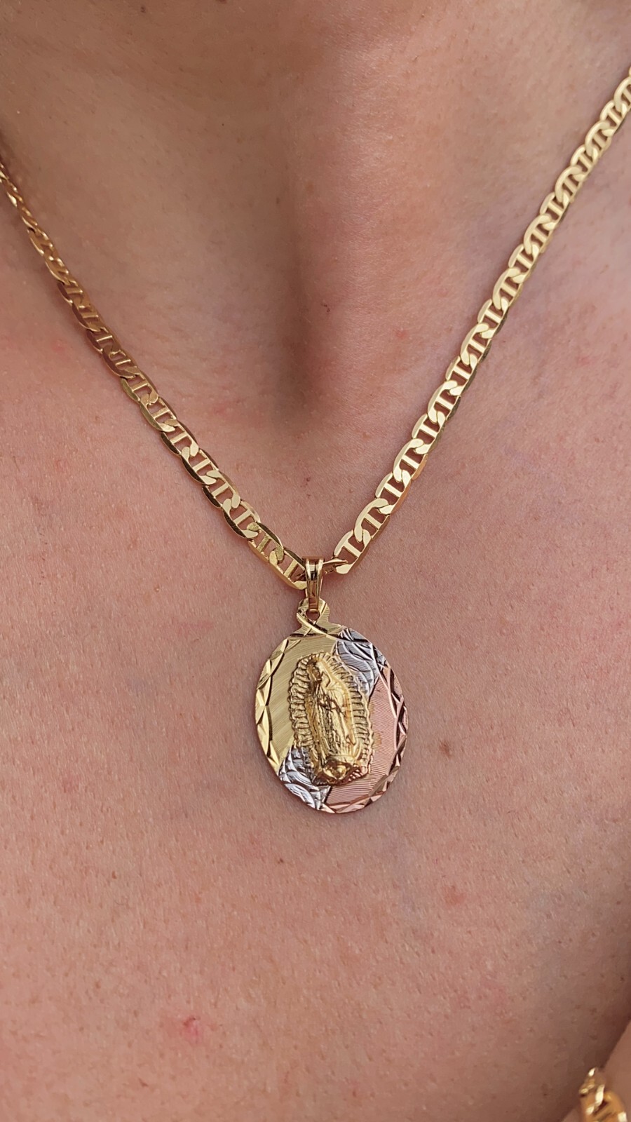 14K Gold Filled Virgem de Guadalupe Set Necklace 20″ and Bracelet 7.5″ Womens