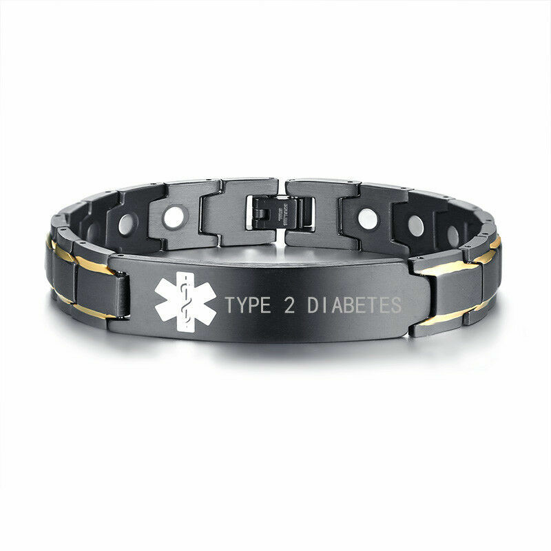 Unisex Medical Alert Magnetic Healing Therapy Bangle Bracelet TYPE 2 DIABETES