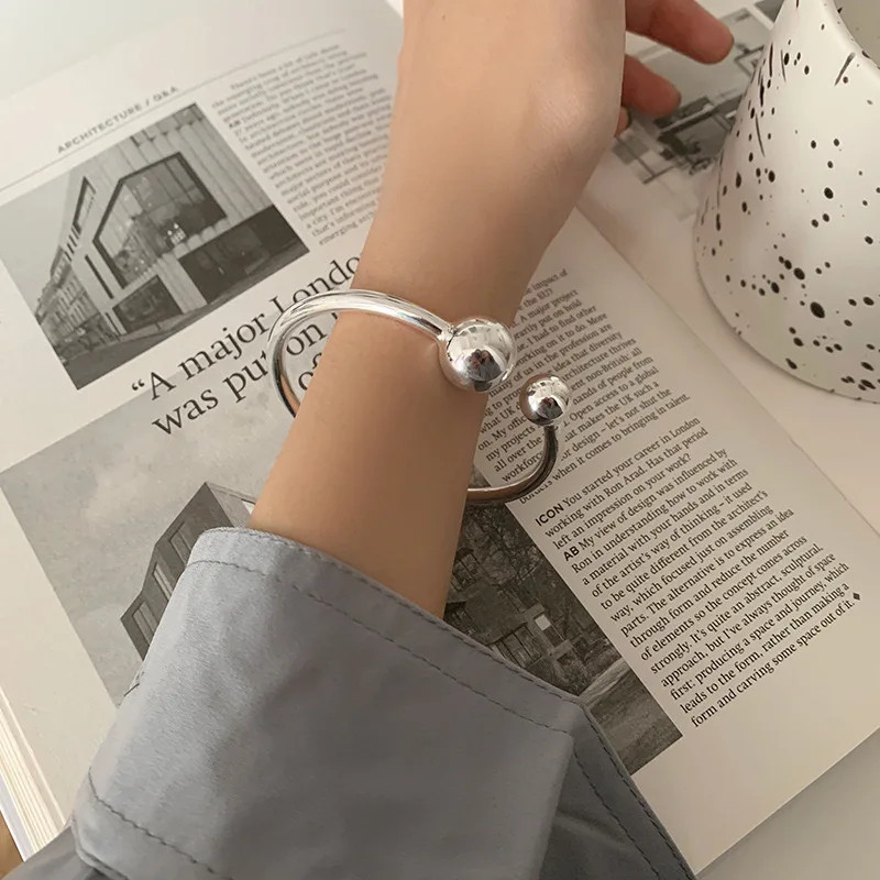 100% Solid Sterling Silver Metal Bracelet for Women Vintage Handmade Simple